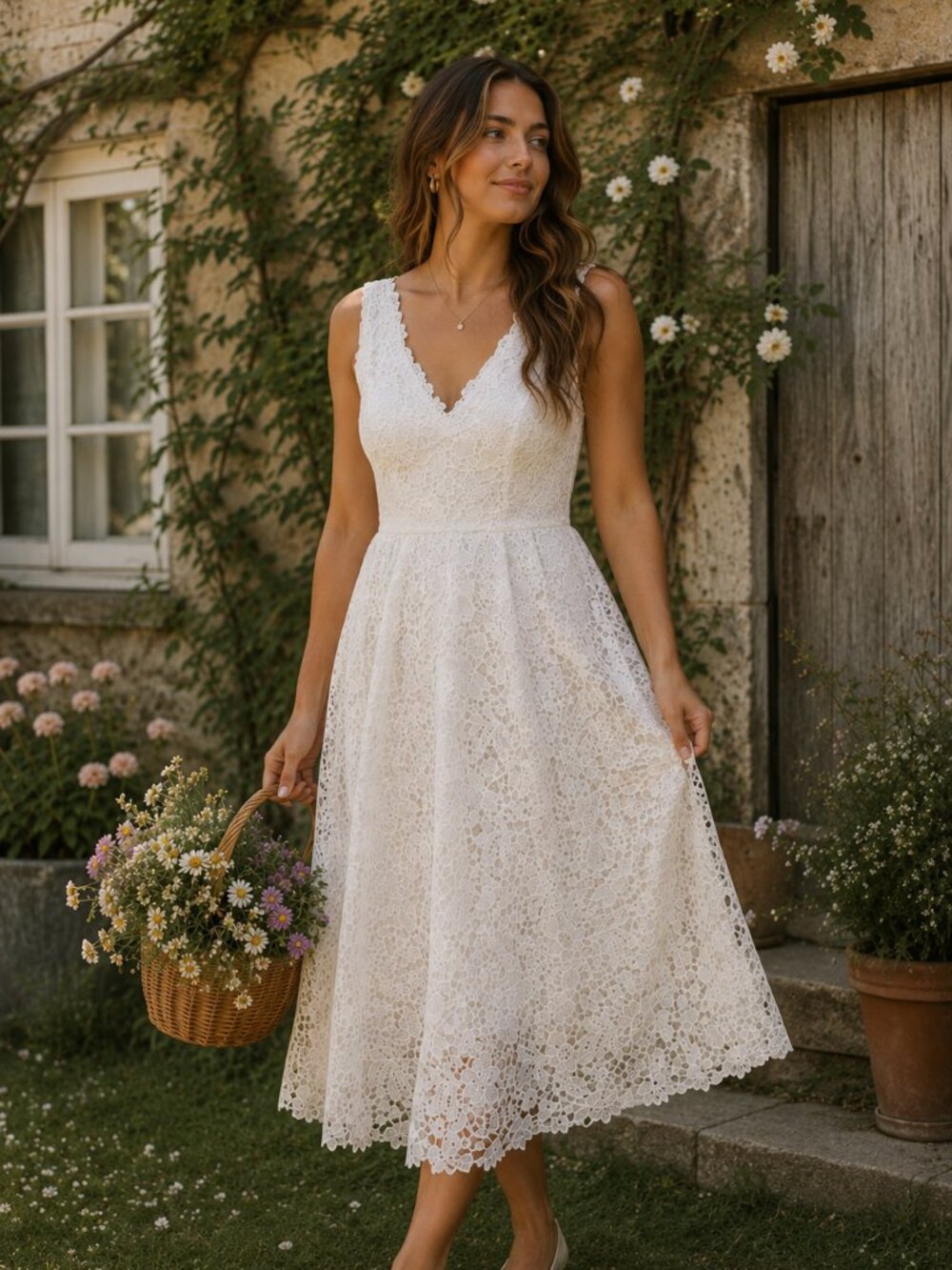 ASTR the Label Lace Crochet White Dress